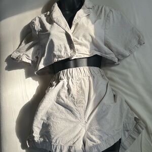 ASOS Cream Button-Up Crop Top and Shorts Set